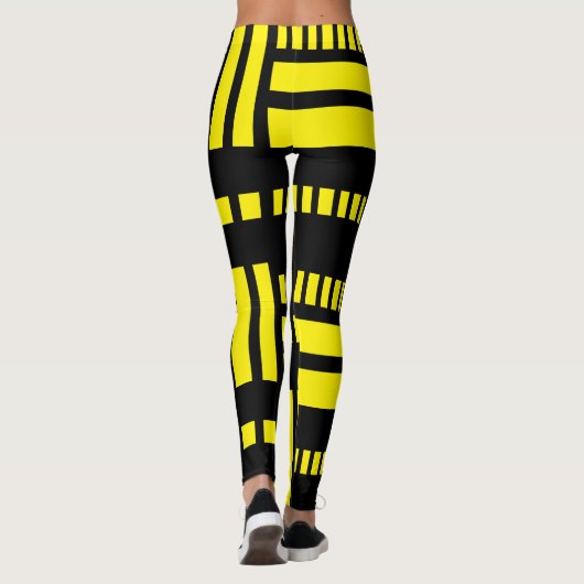 Stripes.Zwart Wit 01 B Geel BG Leggings (Achterkant)
