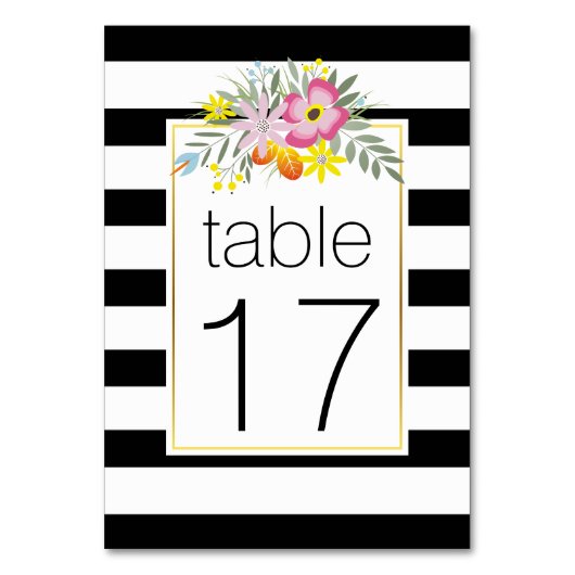 Stripesroze folklore bloemen trouwtafel nummer kaart (Achterkant)