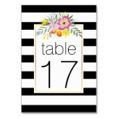 Stripesroze folklore bloemen trouwtafel nummer kaart (Voorkant)