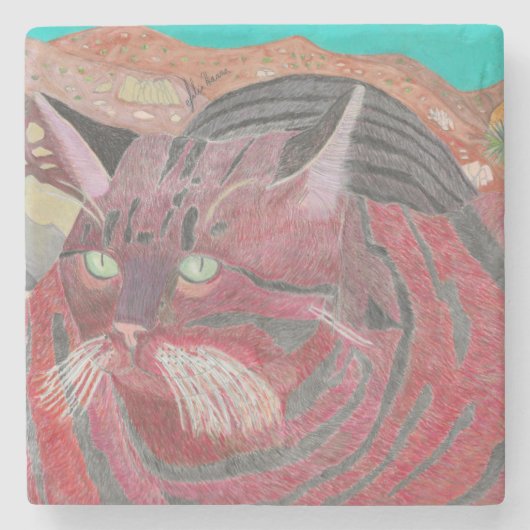 Stripey Cat bij Joshua Tree Onderzetter (Voorkant)