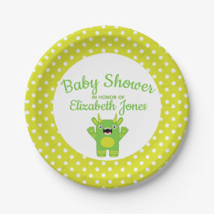 Stripey Green Little Monster Baby shower Papieren Bordje