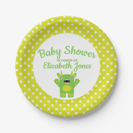 Stripey Groen Kleine Monster Baby shower Papieren Bordje