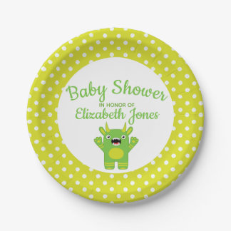Stripey Groen Kleine Monster Baby shower Papieren Bordje