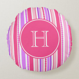 Stripey-kralen roze paarse monogram gooien kussen