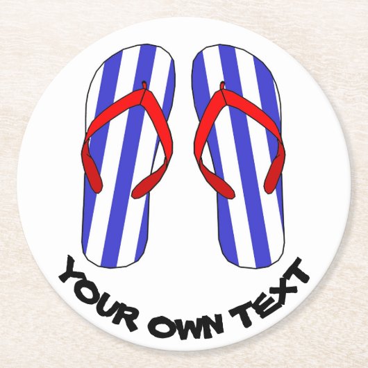 Stripey Teenslippers Beach Sandles Aangepaste teks Ronde Kartonnen Onderzetter (Voorkant)