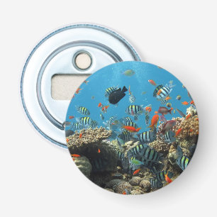 Stripey tropische vissen koraal chaos button flesopener