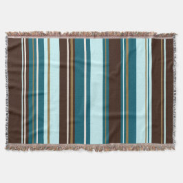 Stripey Vertical Design Brown Teals Cream & Gold Deken