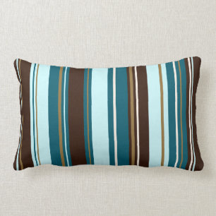 Stripey Vertical Design Brown Teals Cream & Gold Kussen