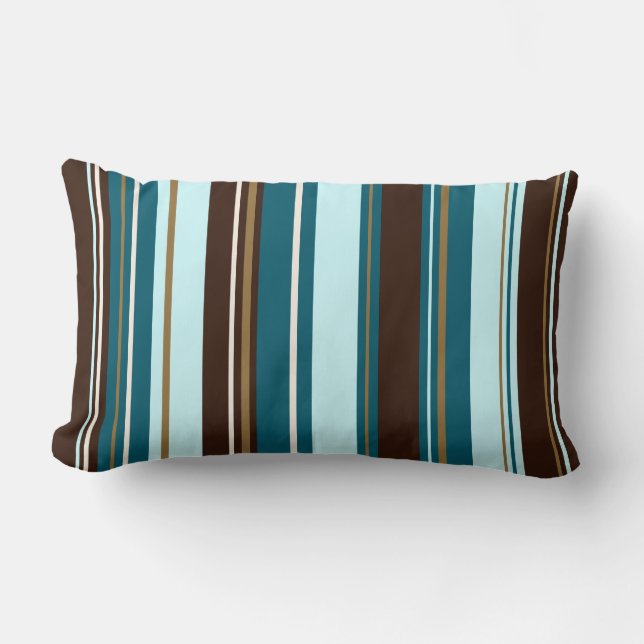 Stripey Vertical Design Brown Teals Cream & Gold Kussen (Voorkant)