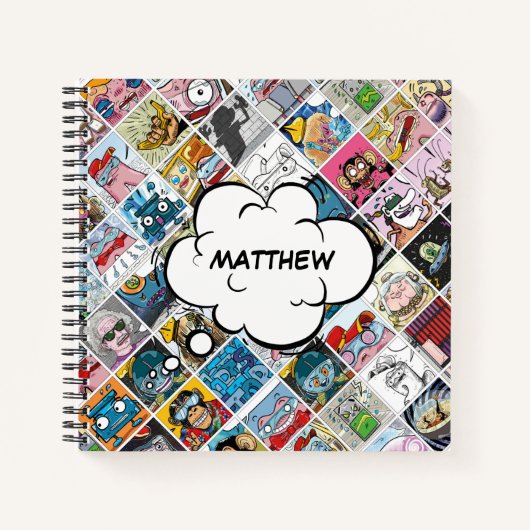 Stripfiguren Patroon Kinderen Spreekballon Naam  Notitieboek (Voorkant)