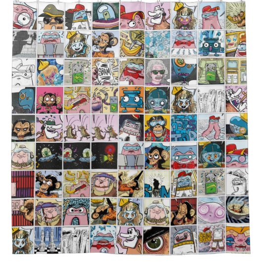 Stripfiguren Schattigee kleurrijke patroondouche C Douchegordijn (Voorkant)