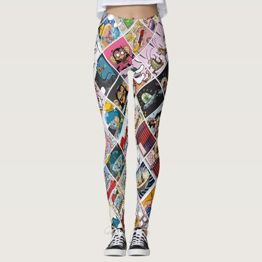 Stripfiguren Schattigee kleurrijke patroonpatronen Leggings (Voorkant)