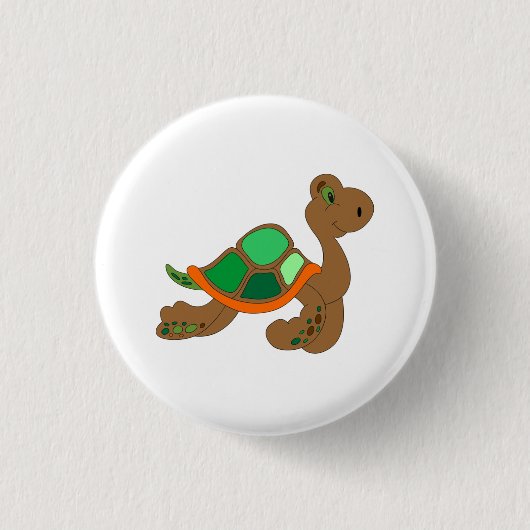 stripfiguur groene bruine schildpad ronde button 3,2 cm (Voorkant)
