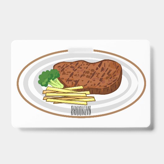 Stripfiguur illustratie van steak badge (Voorzijde)