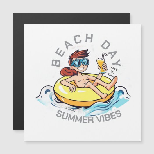 Stripfiguur op een opblaasbare ring op stranddag (Voorkant / Achterkant)