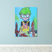 Stripheld met groen haar canvas afdruk (Insitu (Houten vloer))
