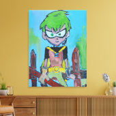 Stripheld met groen haar canvas afdruk (Insitu (Woonkamer))