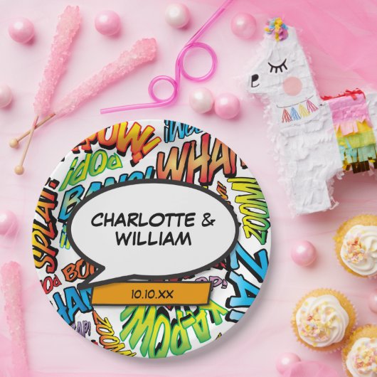 Stripheld Superheld Trendy Typografisch Papieren Bordje (Feest)