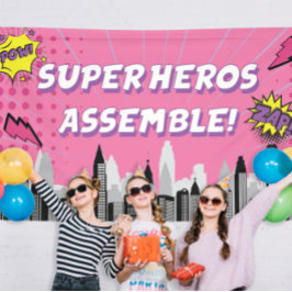 Stripheld Superheld Unieke Meisjes Verjaardag  Spandoek