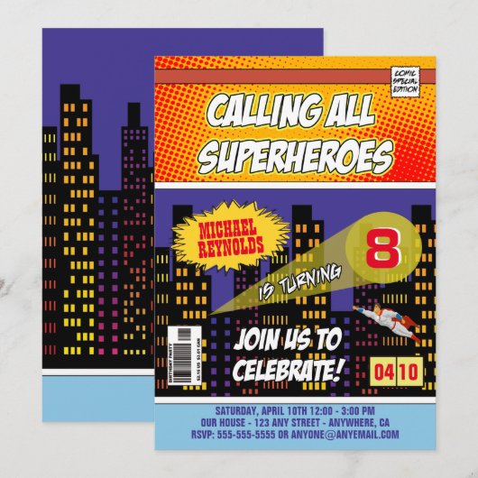 Striphelden Verjaardagsuitnodigingen Kaart (Voorkant / Achterkant)