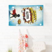 Stripheldennaam jongen verjaardag in comicstijl spandoek (Insitu)