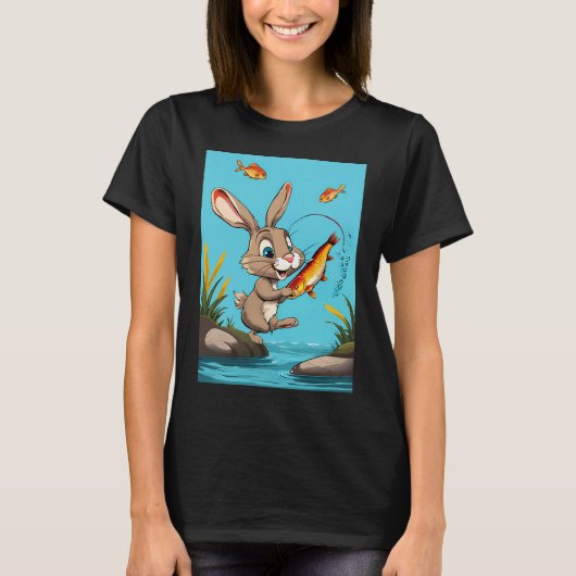 stripkonijn vangt vis t-shirt (Voorkant)