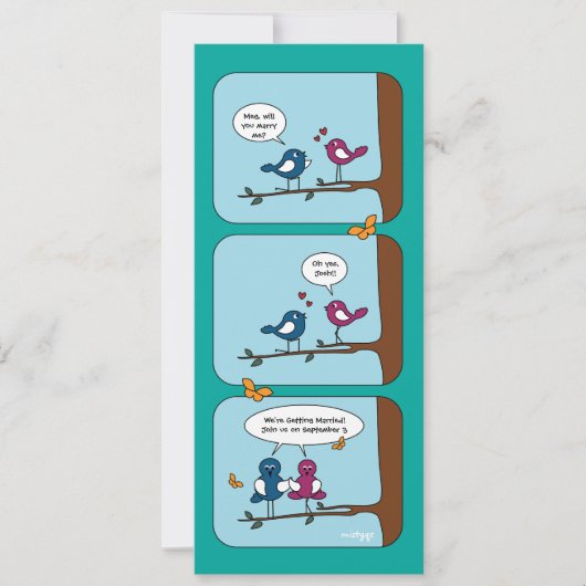 Stripliefde Vogels Save the Date Trouwkaart Kaart (Voorkant)