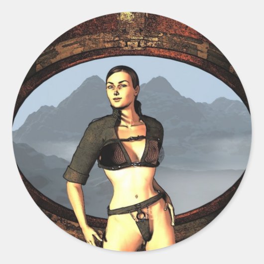 stripmeisje ronde sticker (Voorkant)