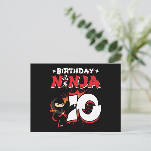 Strippenserie-stijl Ninja 10e Verjaardag voor 10-j Briefkaart (Staand voorkant)