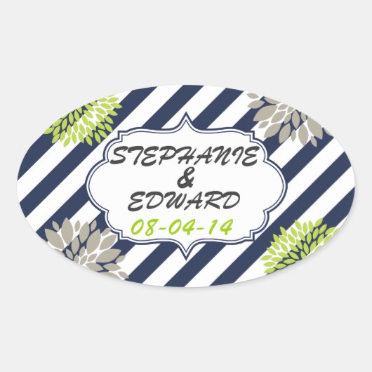Strips en bloemen ovale sticker (Voorkant)