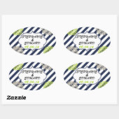 Strips en bloemen ovale sticker (Vel)