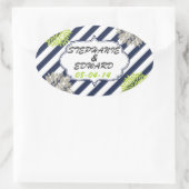Strips en bloemen ovale sticker (Tas)