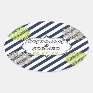 Strips en bloemen ovale sticker