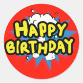 Strips Happy Birthday Ronde Sticker (Voorkant)