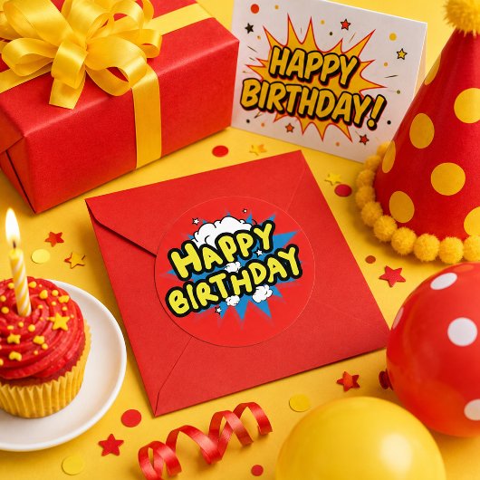 Strips Happy Birthday Ronde Sticker