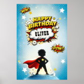 Strips Held Superhelden Jongens Naam Verjaardag Poster (Voorkant)
