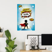 Strips Held Superhelden Jongens Naam Verjaardag Poster (Thuiskantoor)