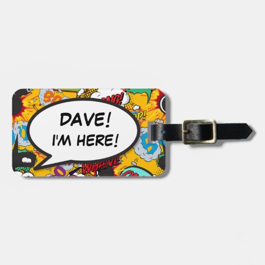 Strips I'M HERE Grappig Cool Persoonlijk Bagagelabel (Voorkant horizontaal)