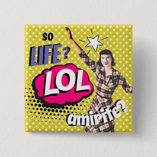 Strips Pop Art Retro Dame Grappig Vierkante Button 5,1 Cm (Voorkant)