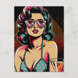 Strips Retro Pin-up Meisje met een Cocktail Verjaa Briefkaart