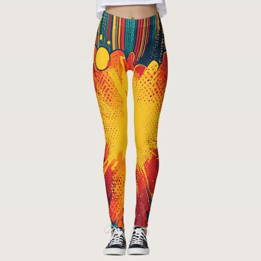Strips Stijl Pop Art Explosie Leggings (Voorkant)