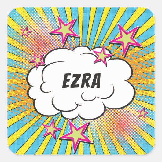 Strips Stripboek Bar of Bat Mitzvah Persoonlijk Vierkante Sticker (Voorkant)