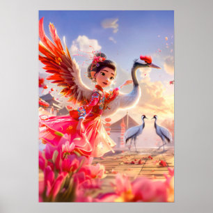 Stripschoreografemeisje dat sierlijk danst met kra poster