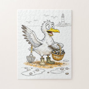 Stripschrijvende vogel verzamelt schelpen legpuzzel