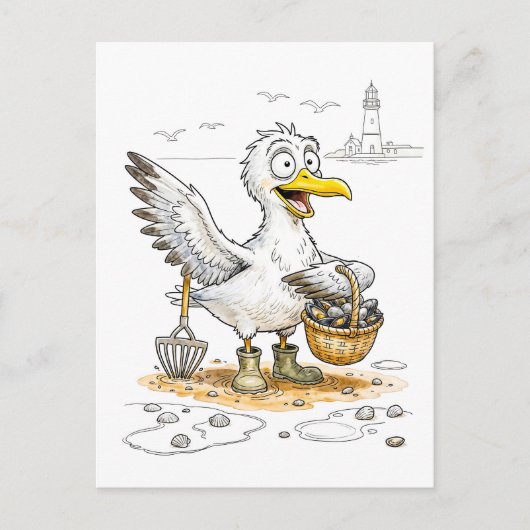 Stripsgewijs Vogel Verzamelend Schelpen Briefkaart (Voorkant)