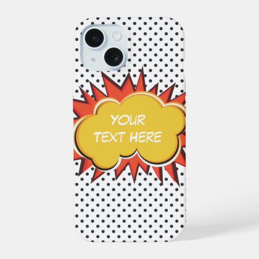 Stripsprong aangepaste tekstballon iPhone 15 case (Achterkant)