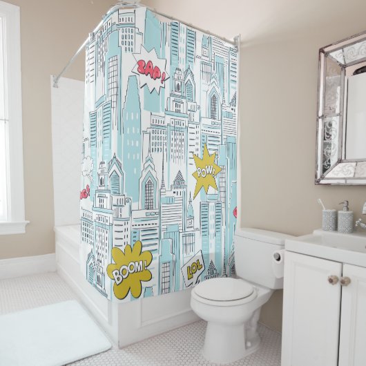 Stripstad:  patroon douchegordijn (In situ)