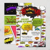 Stripstijl Actie Woorden Party Uitnodigingen (Voorkant / Achterkant)