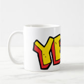 Stripstijl Ja Tekst Grafisch in Vet Geel Koffiemok (Links)