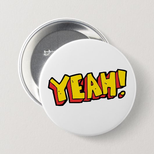 Stripstijl Ja Tekst Grafisch in Vet Geel Ronde Button 7,6 Cm (Voorkant /achterkant)